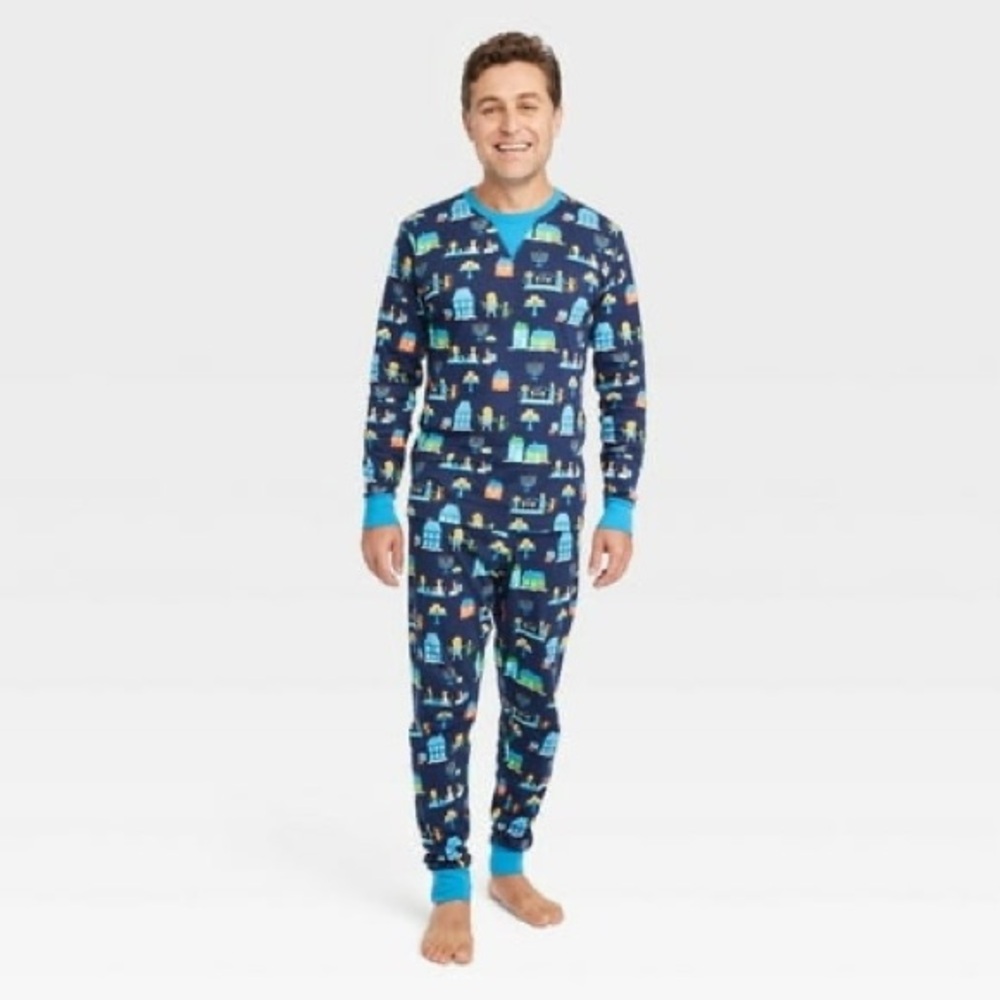 Hanukkah‎ Men’s Lions Print Matching Family Pajama Set Navy Blue Size XXL